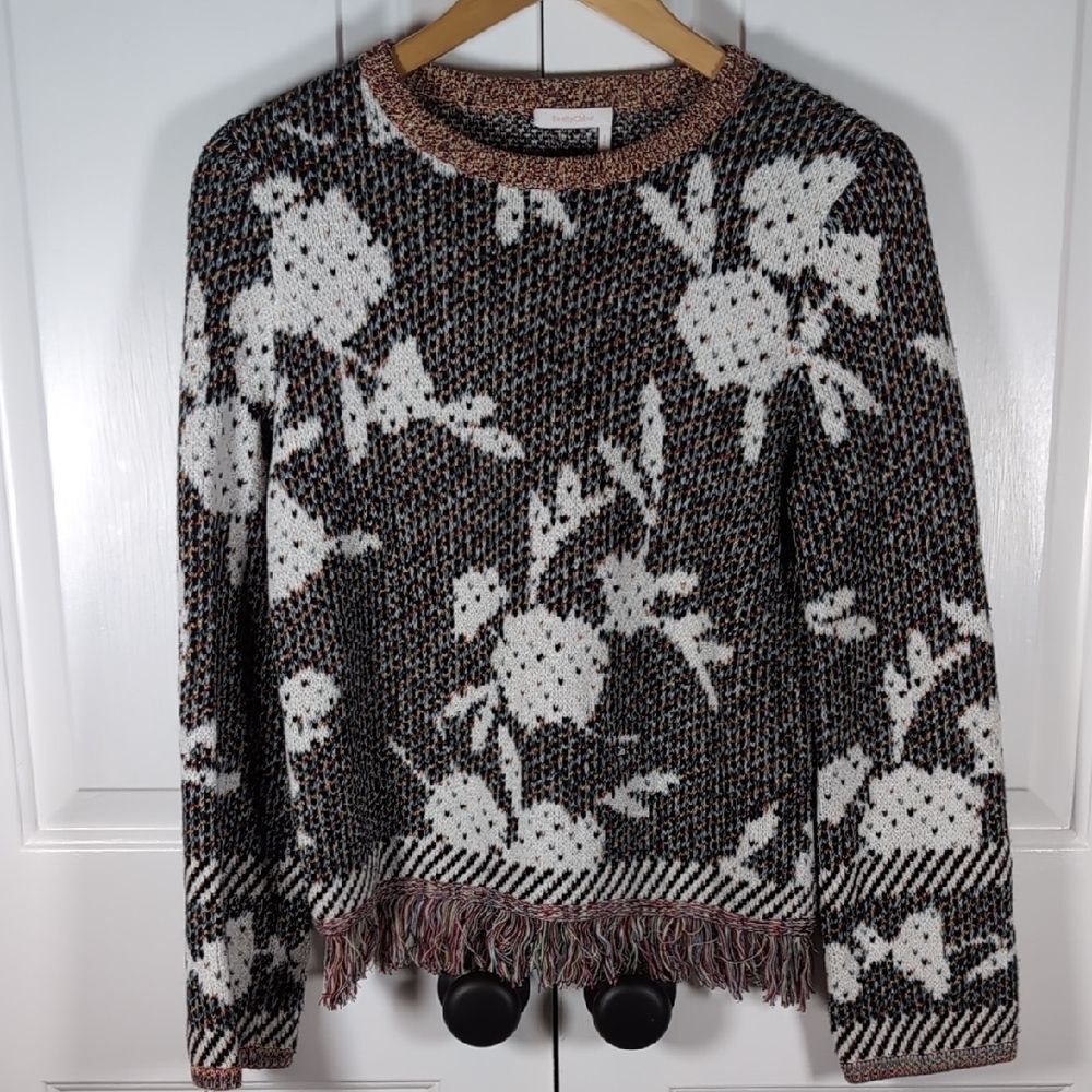 See By Chloe Multicolor Fringe All-Over Print Sweater Size Medium Designer Rare